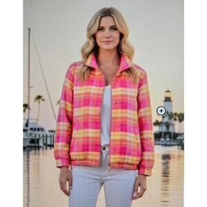 Vintage Mureli 100% Silk Plaid Boxy Jacket Gold Buttons - Med EUC Grandmacore